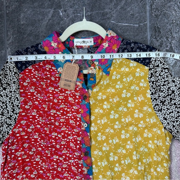 NWT NATURAL LIFE Floral Patchwork Long Sleeve Maxi Shirt Dress SZ Medium Spring - Picture 5 of 11